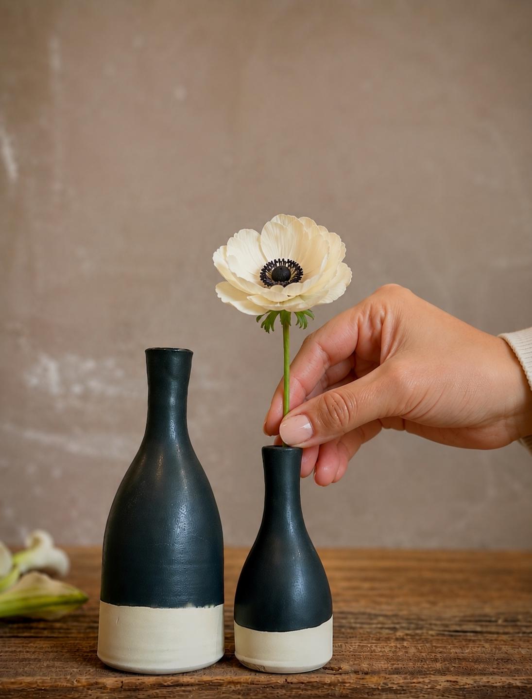 Blackstone Bud Vase | Handmade Ceramic | Wheel-Thrown Stoneware Flower Vase | 5" Mini Pottery Vase| Modern Farmhouse Decor