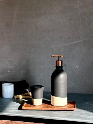 Handmade Ceramic Classic Soap Dispenser | Blackstone Stoneware Soap Pump | Refillable Bathroom & Kitchen Pump | Modern Farmhouse Decor
