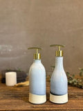Handmade Ceramic Soap Dispenser SET of 2 | Linen Gray Customizable Bathroom Set | Kitchen Soap & Lotion Dispenser | Refillable Pottery Pump