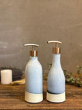 Handmade Ceramic Soap Dispenser SET of 2 | Linen Gray Customizable Bathroom Set | Kitchen Soap & Lotion Dispenser | Refillable Pottery Pump