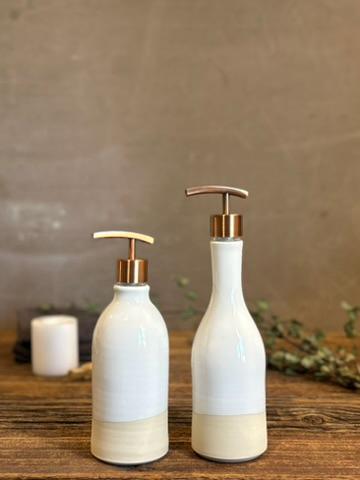 Handmade Ceramic Soap Dispenser SET of 2 | White Dove Customizable Bathroom Set | Kitchen Soap & Lotion Dispenser | Refillable Pottery Pump