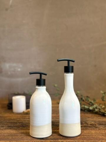 Handmade Ceramic Soap Dispenser SET of 2 | White Dove Customizable Bathroom Set | Kitchen Soap & Lotion Dispenser | Refillable Pottery Pump