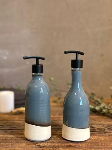 Handmade Ceramic Soap Dispenser Set of 2 | Rverdrift Blue Customizable Bathroom Set | Kitchen Soap & Lotion | Refillable Pottery Pump