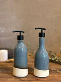 Handmade Ceramic Soap Dispenser Set of 2 | Rverdrift Blue Customizable Bathroom Set | Kitchen Soap & Lotion | Refillable Pottery Pump
