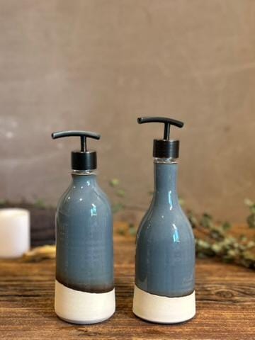 Handmade Ceramic Soap Dispenser Set of 2 | Rverdrift Blue Customizable Bathroom Set | Kitchen Soap & Lotion | Refillable Pottery Pump