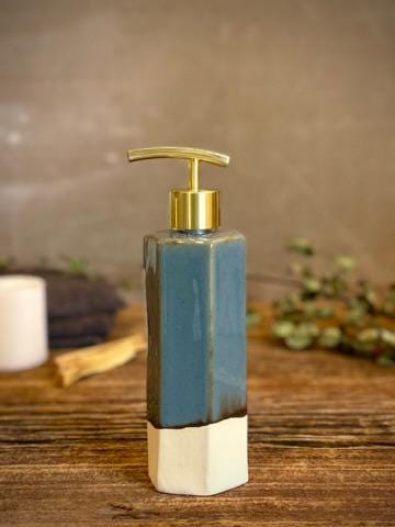Handmade Ceramic Soap Dispenser | Faceted Stoneware Soap Pump | Riverdrift Blue Refillable Soap Dispenser | Kitchen & Bathroom Decor