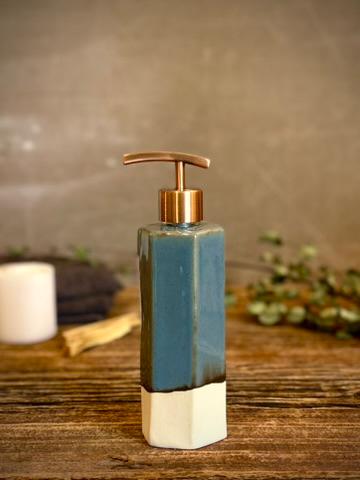 Handmade Ceramic Soap Dispenser | Faceted Stoneware Soap Pump | Riverdrift Blue Refillable Soap Dispenser | Kitchen & Bathroom Decor