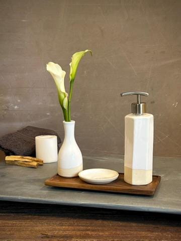Handmade Ceramic Soap Dispenser | Faceted Stoneware Soap Pump | White Dove Refillable Soap Dispenser | Kitchen & Bathroom Decor