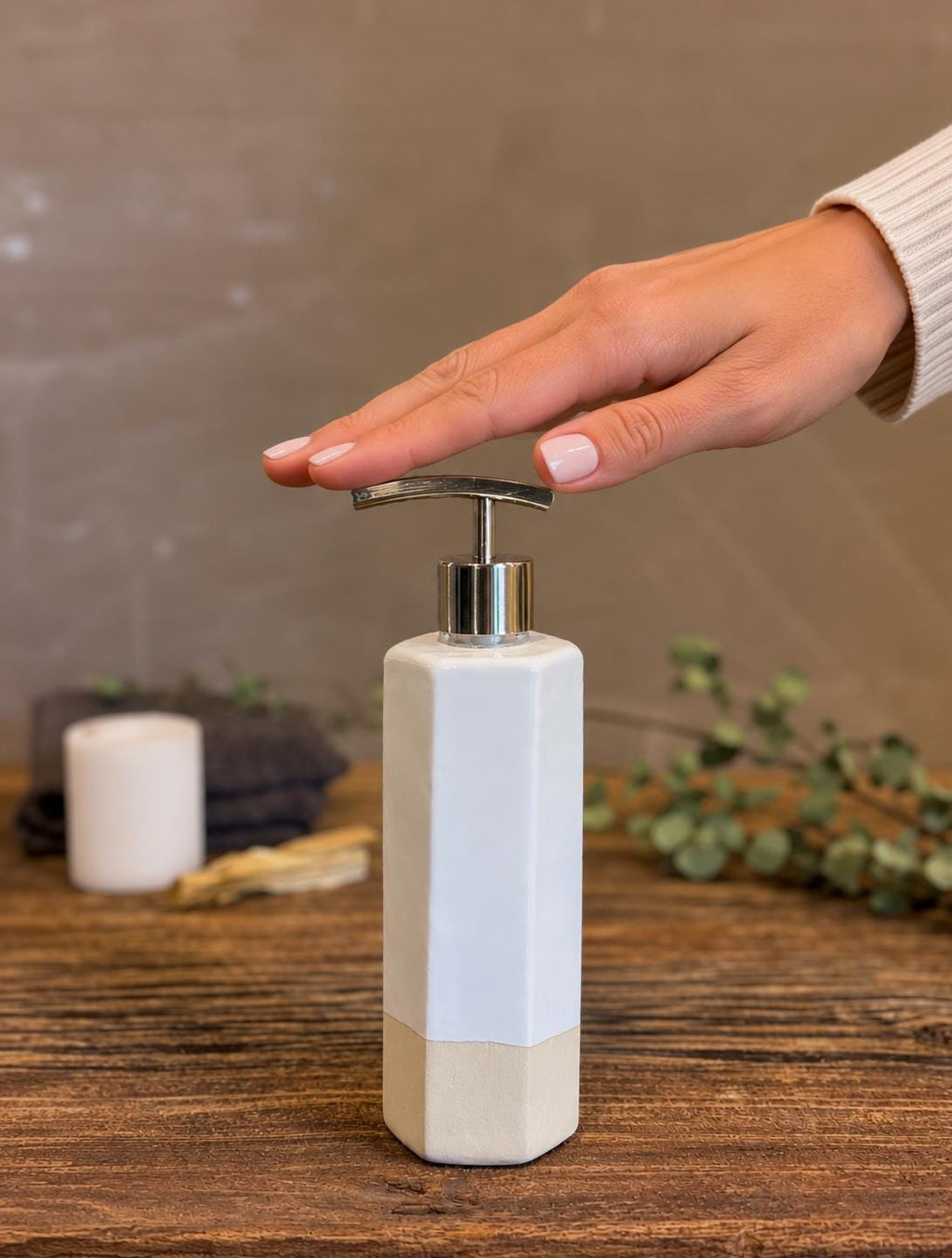Handmade Ceramic Soap Dispenser | Faceted Stoneware Soap Pump | White Dove Refillable Soap Dispenser | Kitchen & Bathroom Decor