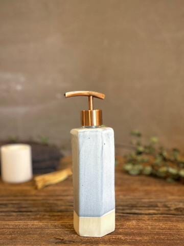 Handmade Ceramic Soap Dispenser | Faceted Stoneware Soap Pump | Linen Gray Refillable Soap Dispenser | Kitchen & Bathroom Decor