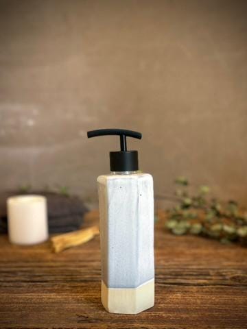 Handmade Ceramic Soap Dispenser | Faceted Stoneware Soap Pump | Linen Gray Refillable Soap Dispenser | Kitchen & Bathroom Decor