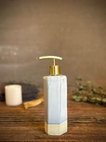 Handmade Ceramic Soap Dispenser | Faceted Stoneware Soap Pump | Linen Gray Refillable Soap Dispenser | Kitchen & Bathroom Decor