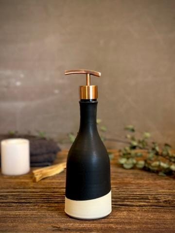 Handmade Ceramic Willow Soap Dispenser | Blackstone Stoneware Soap Pump Refillable Bathroom & Kitchen Pump | Modern Farmhouse Decor