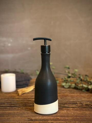 Handmade Ceramic Willow Soap Dispenser | Blackstone Stoneware Soap Pump Refillable Bathroom & Kitchen Pump | Modern Farmhouse Decor
