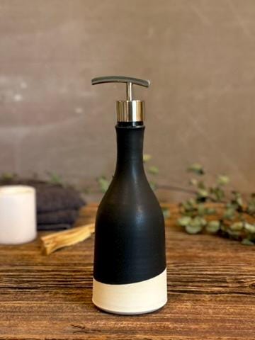 Handmade Ceramic Willow Soap Dispenser | Blackstone Stoneware Soap Pump Refillable Bathroom & Kitchen Pump | Modern Farmhouse Decor