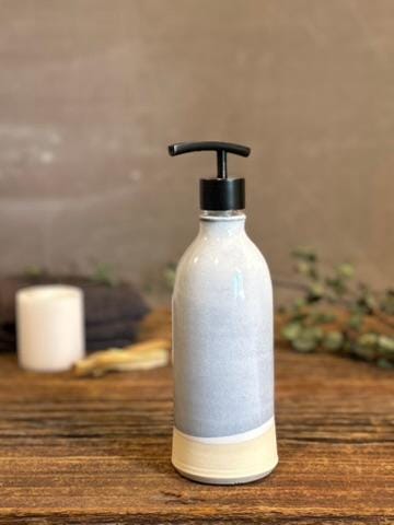 Handmade Ceramic Classic Soap Dispenser | Linen Gray Stoneware Soap Pump | Refillable Bathroom & Kitchen Pump | Modern Farmhouse Decor