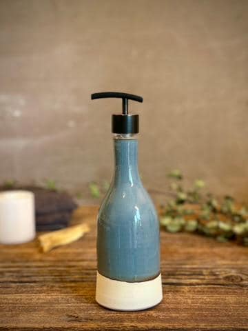 Handmade Ceramic Willow Soap Dispenser | Riverdrift Stoneware Soap Pump | Refillable Bathroom & Kitchen Pump | Modern Farmhouse Decor