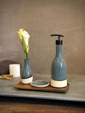 Handmade Ceramic Willow Soap Dispenser | Riverdrift Stoneware Soap Pump | Refillable Bathroom & Kitchen Pump | Modern Farmhouse Decor
