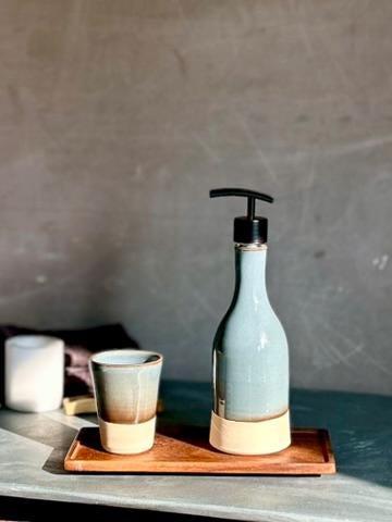 Handmade Ceramic Willow Soap Dispenser | Riverdrift Stoneware Soap Pump | Refillable Bathroom & Kitchen Pump | Modern Farmhouse Decor