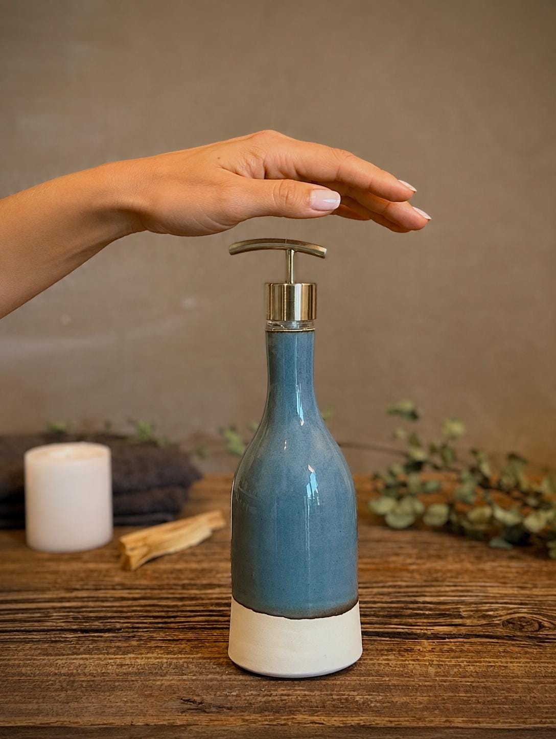 Handmade Ceramic Willow Soap Dispenser | Riverdrift Stoneware Soap Pump | Refillable Bathroom & Kitchen Pump | Modern Farmhouse Decor