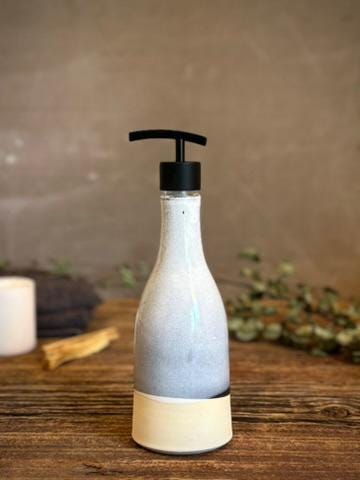 Handmade Ceramic Willow Soap Dispenser | Linen Gray Stoneware Soap Pump | Refillable Bathroom & Kitchen Pump | Modern Farmhouse Decor
