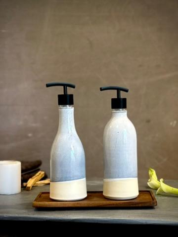 Handmade Ceramic Willow Soap Dispenser | Linen Gray Stoneware Soap Pump | Refillable Bathroom & Kitchen Pump | Modern Farmhouse Decor