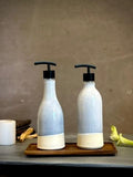 Handmade Ceramic Willow Soap Dispenser | Linen Gray Stoneware Soap Pump | Refillable Bathroom & Kitchen Pump | Modern Farmhouse Decor