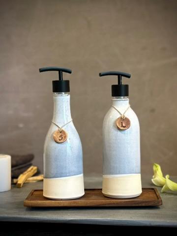 Handmade Ceramic Willow Soap Dispenser | Linen Gray Stoneware Soap Pump | Refillable Bathroom & Kitchen Pump | Modern Farmhouse Decor