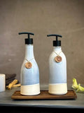Handmade Ceramic Willow Soap Dispenser | Linen Gray Stoneware Soap Pump | Refillable Bathroom & Kitchen Pump | Modern Farmhouse Decor