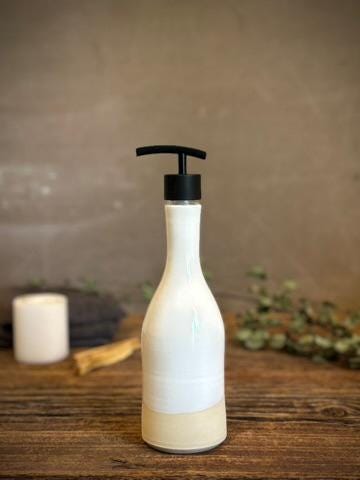 Handmade Ceramic Willow Soap Dispenser | White Dove Stoneware Soap Pump | Refillable Bathroom & Kitchen Pump Modern Farmhouse Decor