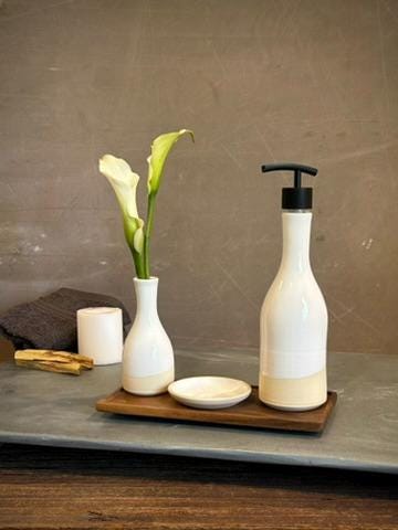 Handmade Ceramic Willow Soap Dispenser | White Dove Stoneware Soap Pump | Refillable Bathroom & Kitchen Pump Modern Farmhouse Decor
