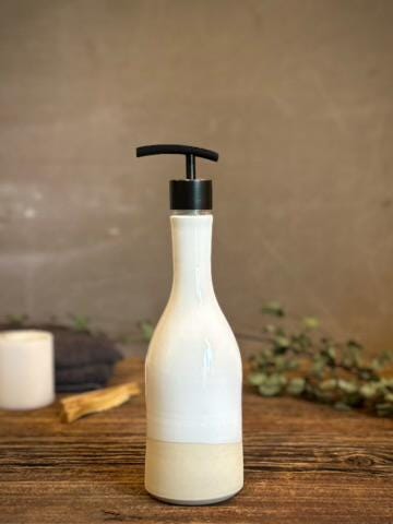 Handmade Ceramic Willow Soap Dispenser | White Dove Stoneware Soap Pump | Refillable Bathroom & Kitchen Pump Modern Farmhouse Decor