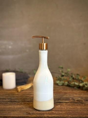 Handmade Ceramic Willow Soap Dispenser | White Dove Stoneware Soap Pump | Refillable Bathroom & Kitchen Pump Modern Farmhouse Decor