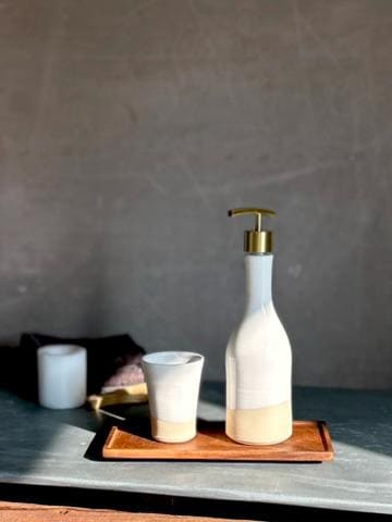 Handmade Ceramic Willow Soap Dispenser | White Dove Stoneware Soap Pump | Refillable Bathroom & Kitchen Pump Modern Farmhouse Decor