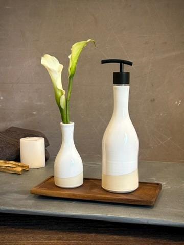 Handmade Ceramic Willow Soap Dispenser | White Dove Stoneware Soap Pump | Refillable Bathroom & Kitchen Pump Modern Farmhouse Decor