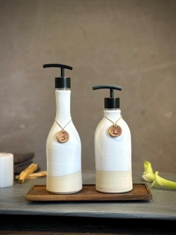Handmade Ceramic Willow Soap Dispenser | White Dove Stoneware Soap Pump | Refillable Bathroom & Kitchen Pump Modern Farmhouse Decor
