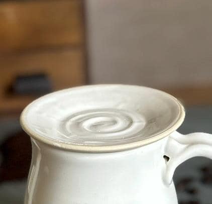 Handmade Stoneware Mug Warming Lid & Tea Strainer Drip Catch Plate | White Dove Glaze |