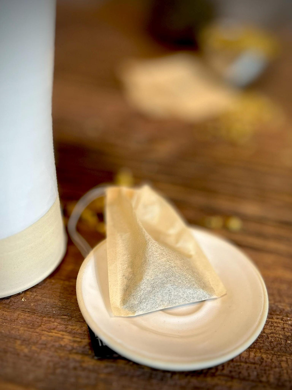 Handmade Stoneware Mug Warming Lid & Tea Strainer Drip Catch Plate | White Dove Glaze |