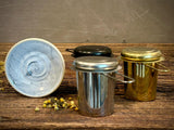 Loose Leaf Tea Infuser & Handmade Ceramic Drip Plate SET | Stainless Steel Steeper | Linen Gray Stoneware Rest | Tea Brewing Accessories