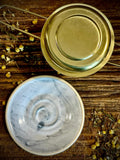 Loose Leaf Tea Infuser & Handmade Ceramic Drip Plate SET | Stainless Steel Steeper | Linen Gray Stoneware Rest | Tea Brewing Accessories