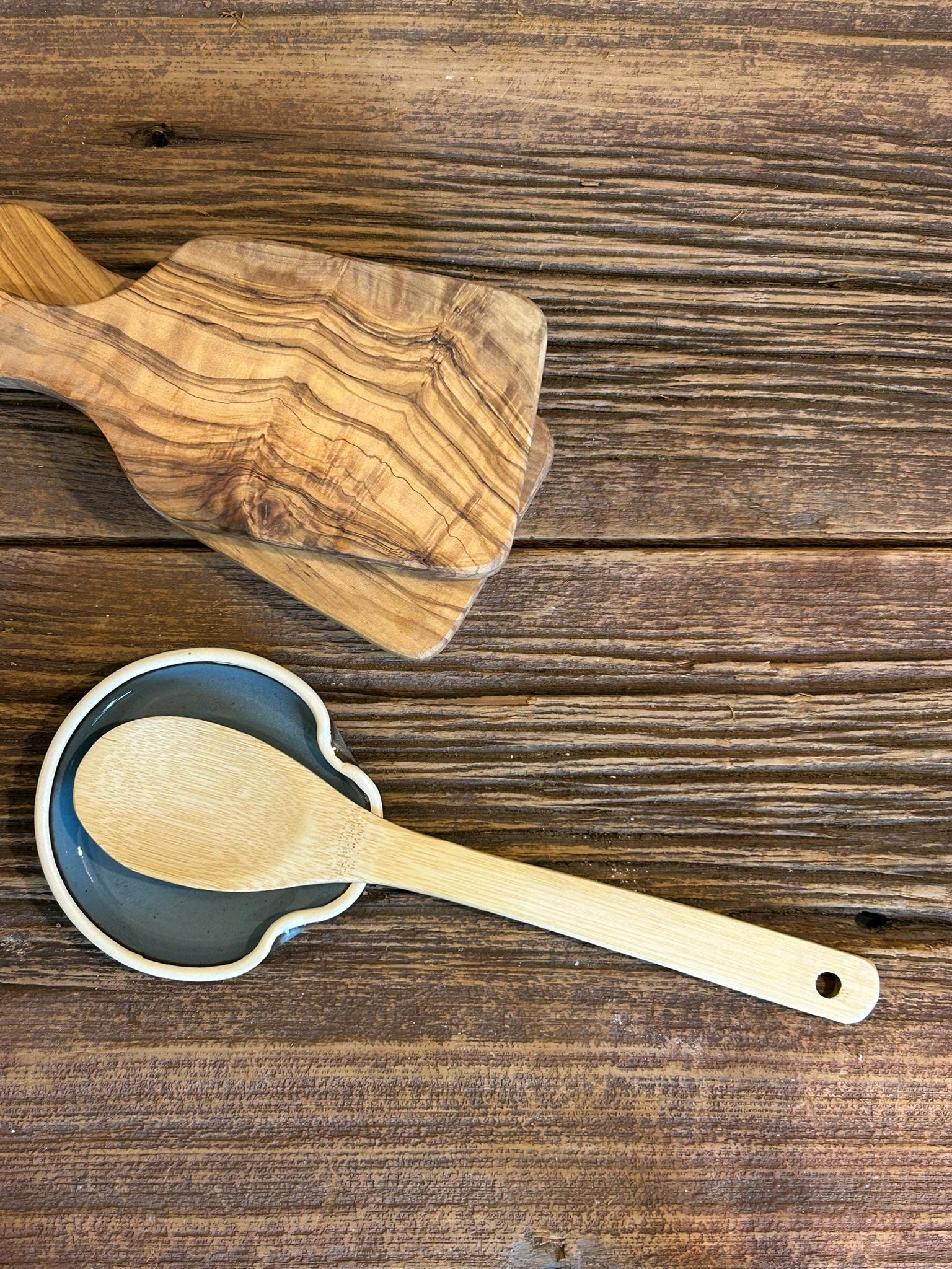 Handmade Ceramic Spoon Rest | Riverdrift Stoneware Spoon Holder | Pottery Utensil Rest