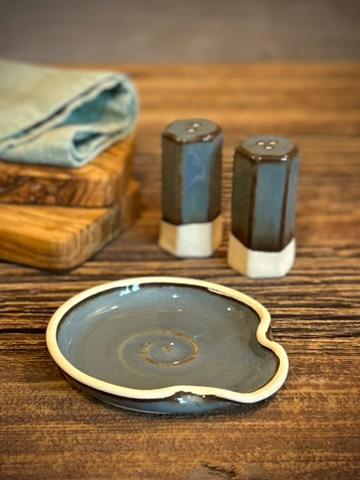 Handmade Ceramic Spoon Rest | Riverdrift Stoneware Spoon Holder | Pottery Utensil Rest