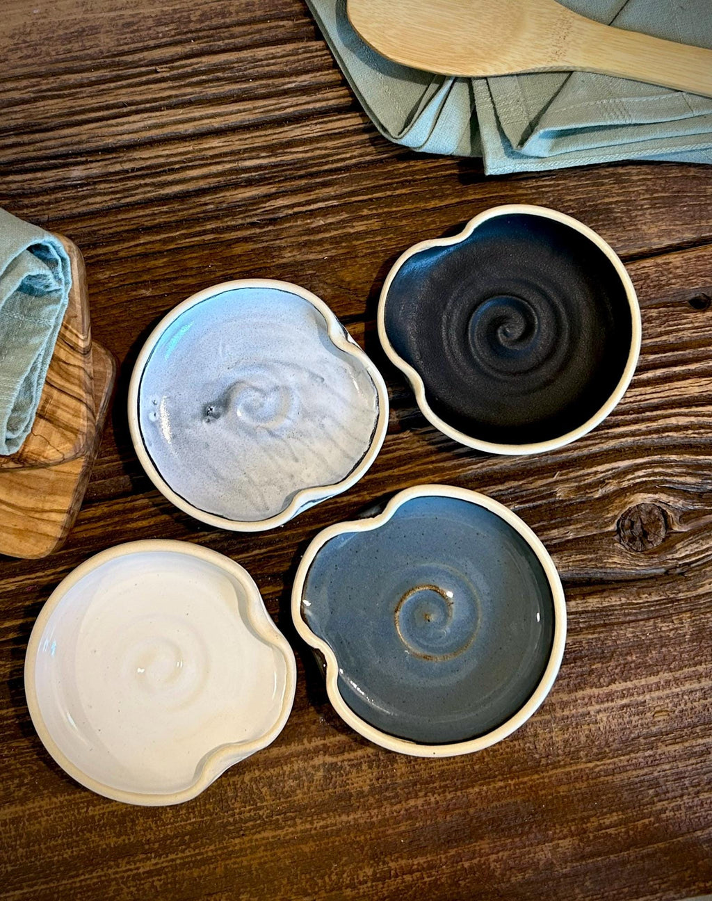 Handmade Ceramic Spoon Rest | Blackstone Stoneware Spoon Holder | Pottery Utensil Rest