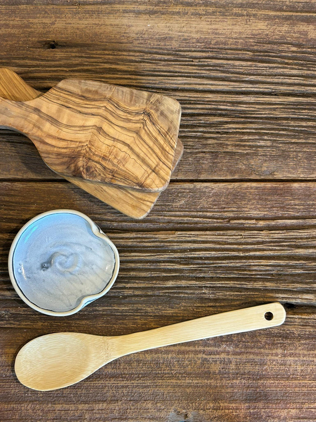 Handmade Ceramic Spoon Rest | Linen Gray Stoneware Spoon Holder | Pottery Utensil Rest