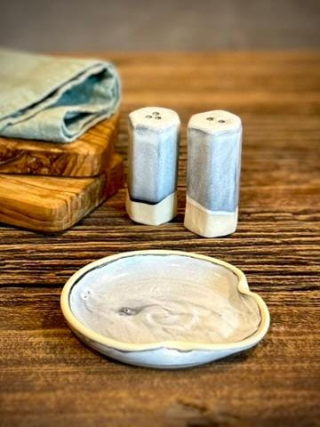 Handmade Ceramic Spoon Rest | Linen Gray Stoneware Spoon Holder | Pottery Utensil Rest