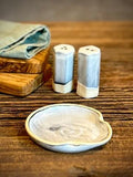 Handmade Ceramic Spoon Rest | Linen Gray Stoneware Spoon Holder | Pottery Utensil Rest