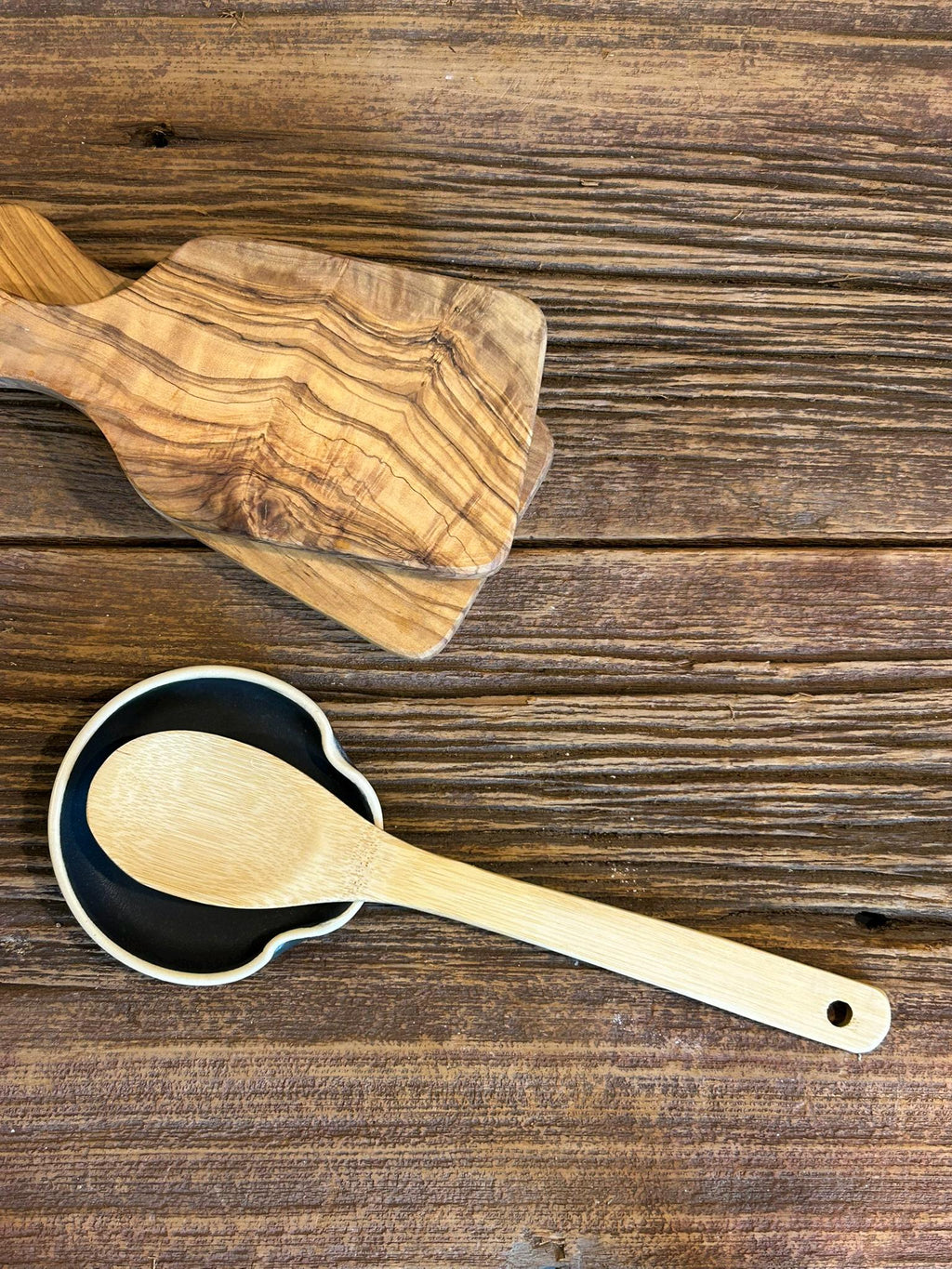Handmade Ceramic Spoon Rest | Blackstone Stoneware Spoon Holder | Pottery Utensil Rest
