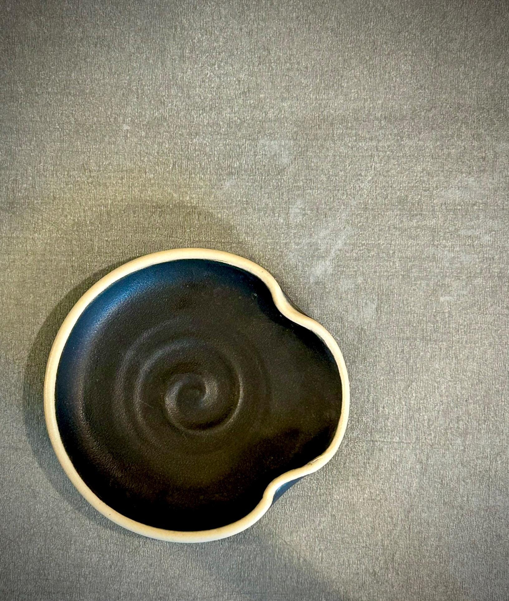 Handmade Ceramic Spoon Rest | Blackstone Stoneware Spoon Holder | Pottery Utensil Rest