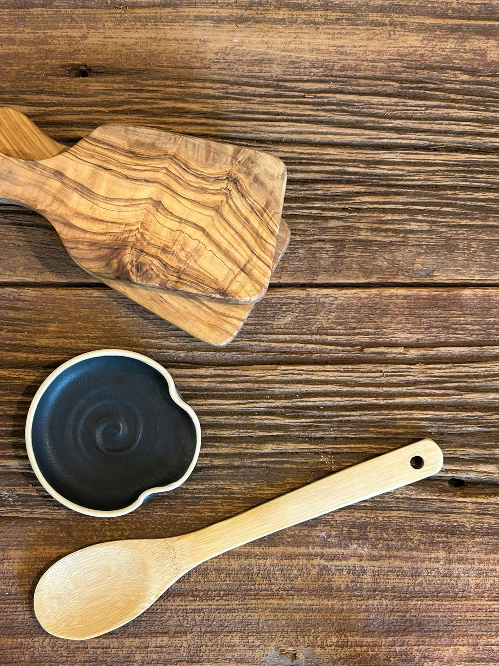 Handmade Ceramic Spoon Rest | Blackstone Stoneware Spoon Holder | Pottery Utensil Rest