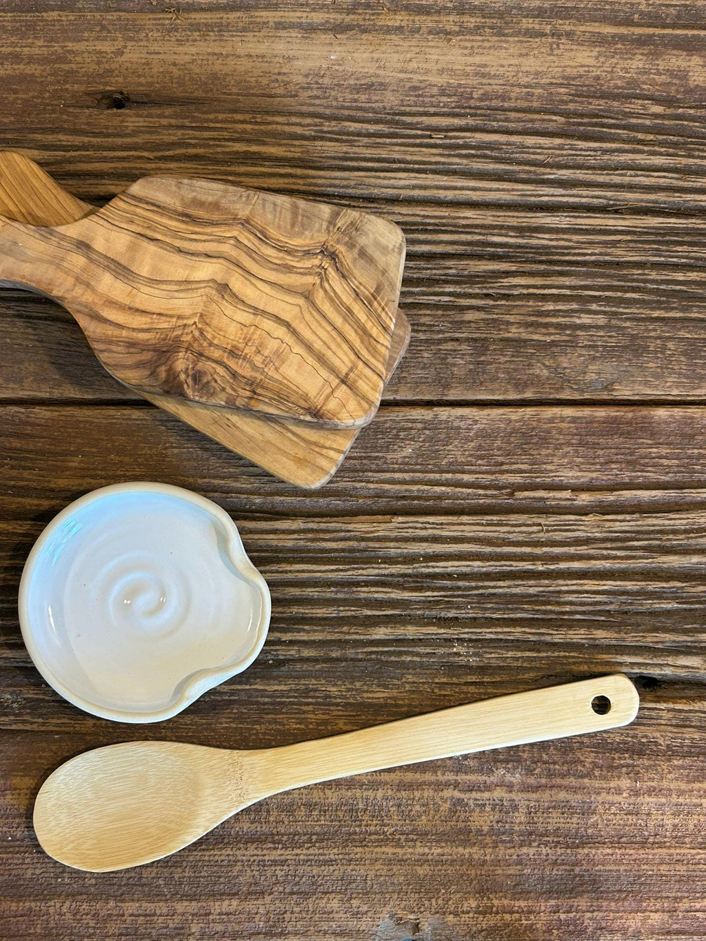 Handmade Ceramic Spoon Rest | White Dove Stoneware Spoon Holder | Pottery Utensil Rest